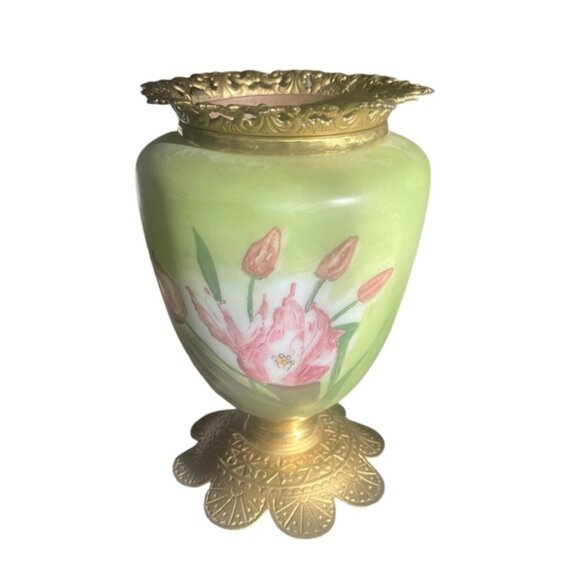 Antique Other - Antique GWTW FC Co Oil Parlor Lamp Bottom Brass Base w Pink tulips Floral Décor